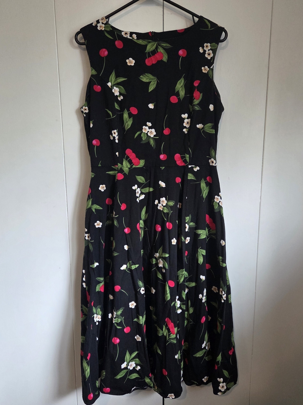 Simple Flavor Vintage 50s Rockabilly Cherry Print Swing Dress Black XL